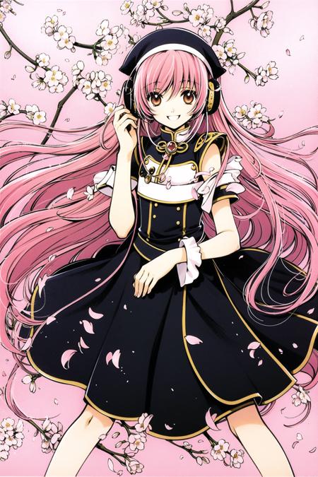 04821-3291140729-Tsubasa,1girl, solo, long hair, cherry blossoms, pink hair, flower, petals, dress, pink theme, very long hair, brown eyes, smile.png